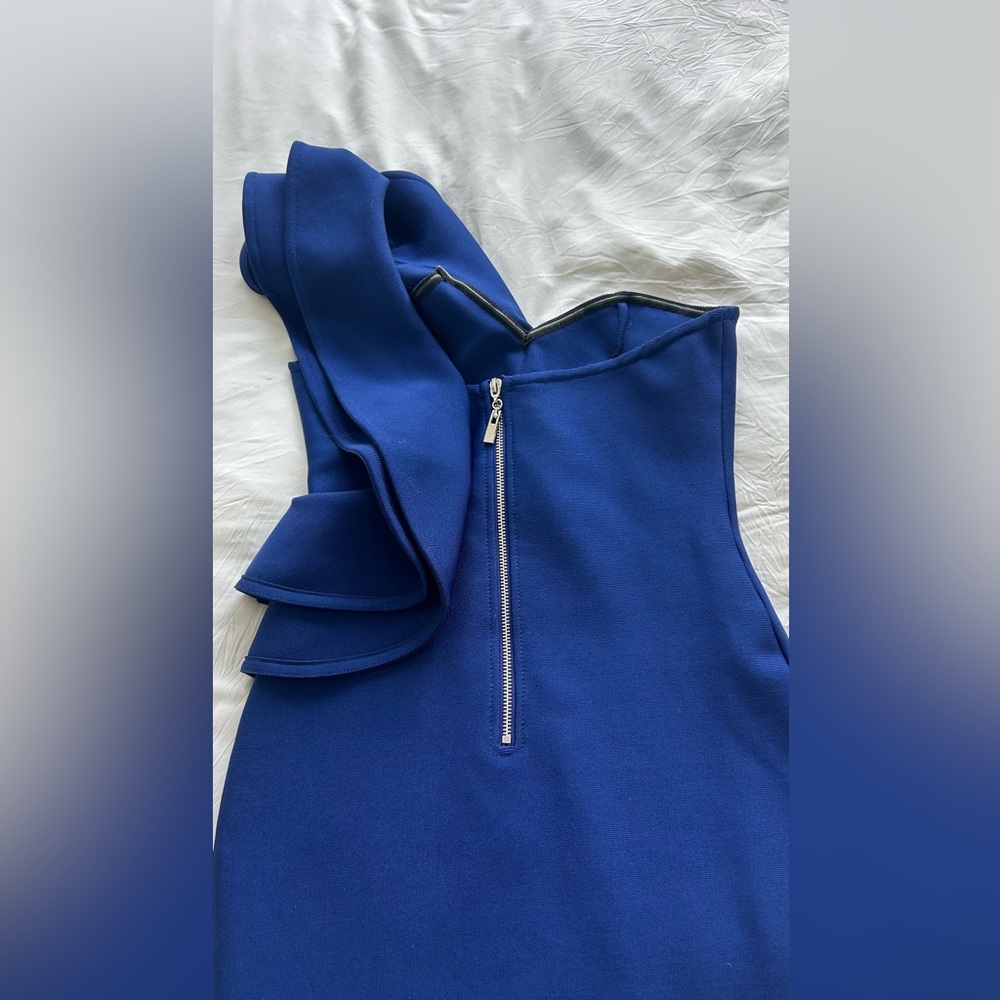 Deep Blue One-Shoulder Ruffle Side-Split High-Qua… - image 4